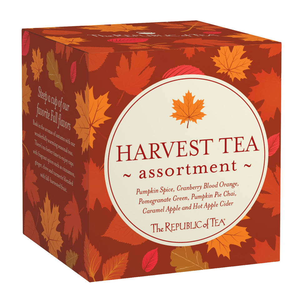 The Republic of Tea Fall Harvest box front, ideal for gifting and seasonal cozy moments.