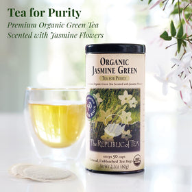 The Republic of Tea fresh jasmine buds scent the tea with delicate floral notes.