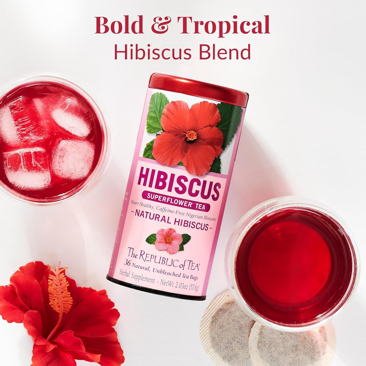 The Republic of Tea fruity hibiscus aroma elevates your senses during a calm afternoon ritual.
