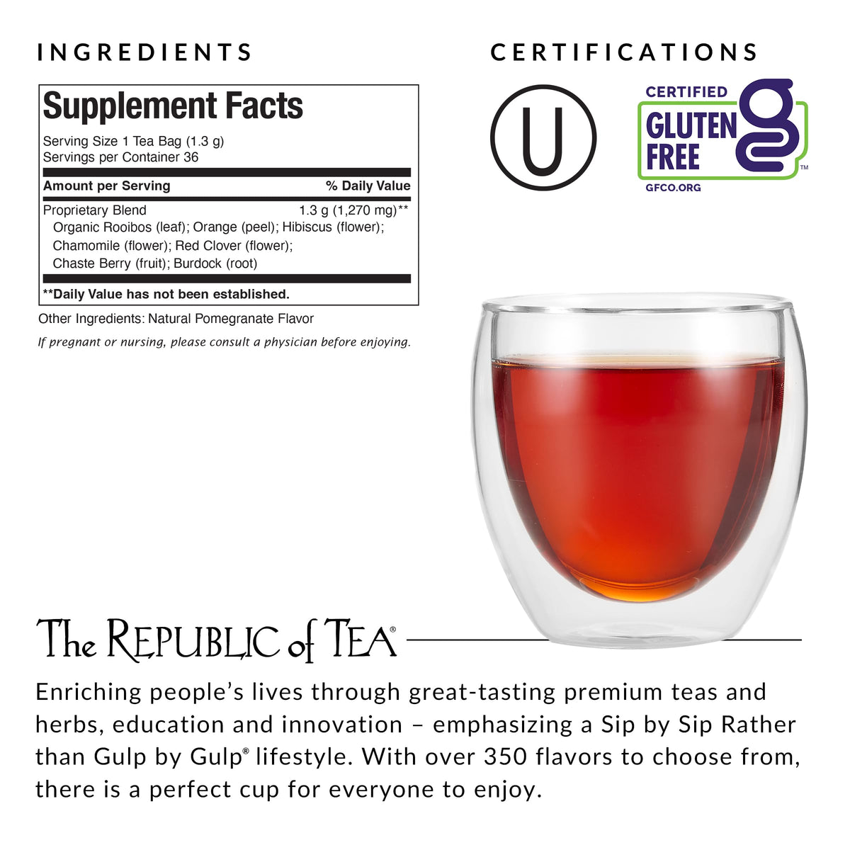 The Republic of Tea Get Gorgeous packaging design highlights brand aesthetics.