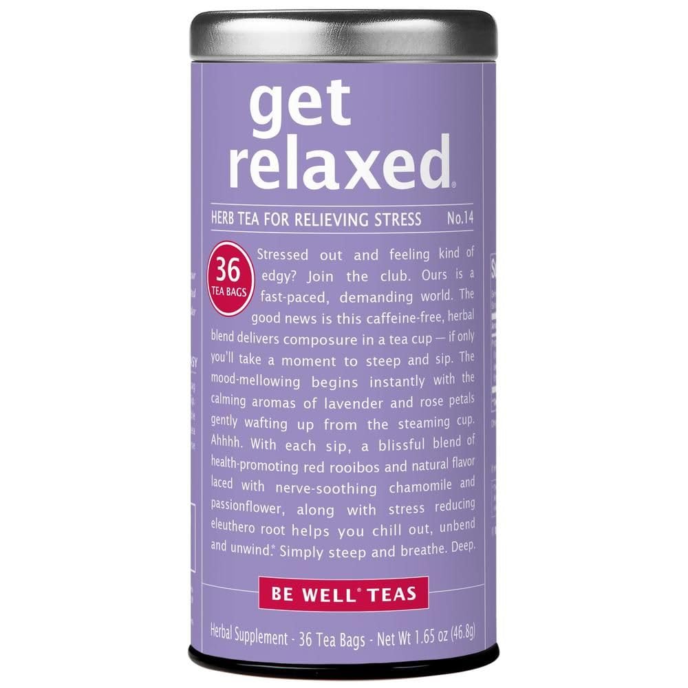 The Republic of Tea Get Relaxed No.14 tea tin promotes calm after a long day.