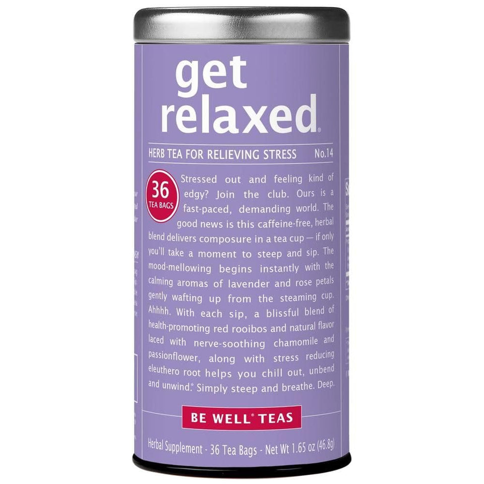 The Republic of Tea Get Relaxed No.14 tea tin promotes calm after a long day.