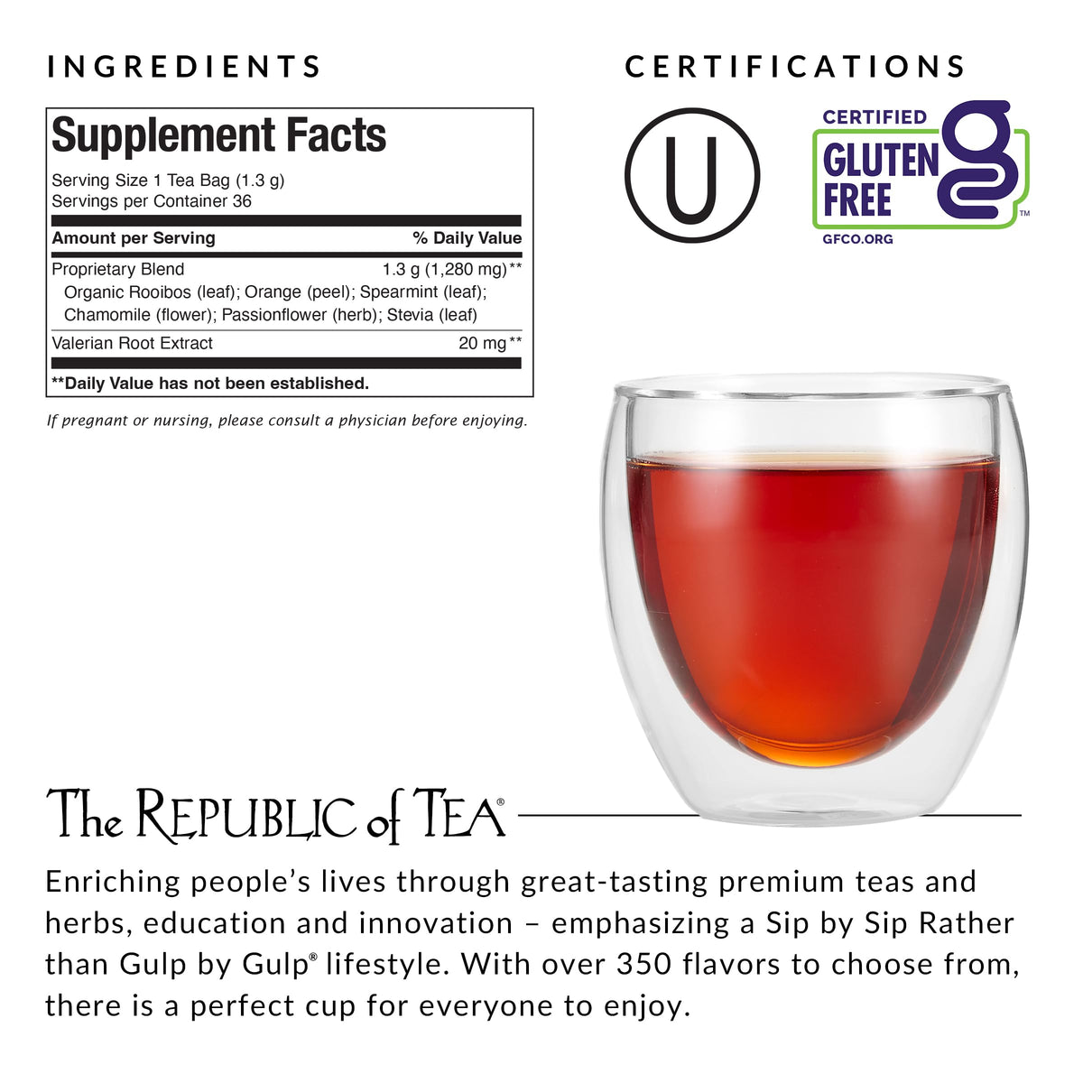 The Republic of Tea Get Some Zzz’s No. 5 organic-rooibos base flavor