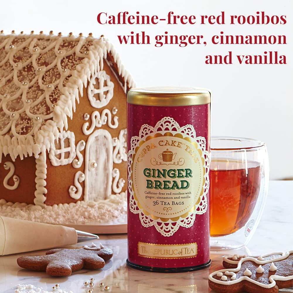 The Republic of Tea Gingerbread Cuppa Cake steeping action, easy caffeine-free indulgence.