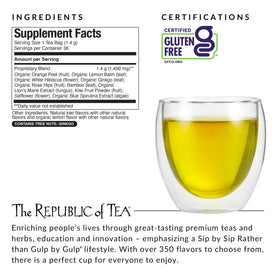 The Republic of Tea ginkgo leaves image signals heritage and antioxidant-inspired focus.