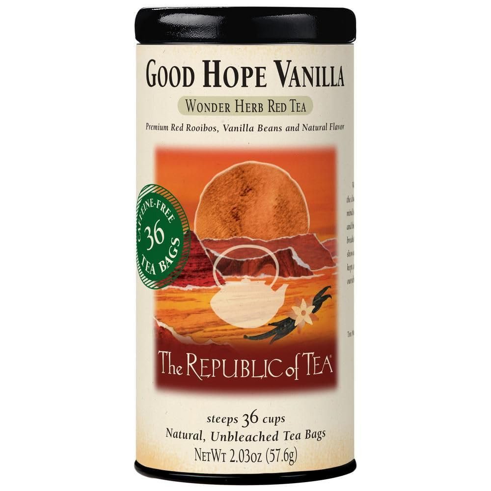 The Republic of Tea Good Hope Vanilla Red Tea bag, vanilla aroma for a caffeine-free moment.