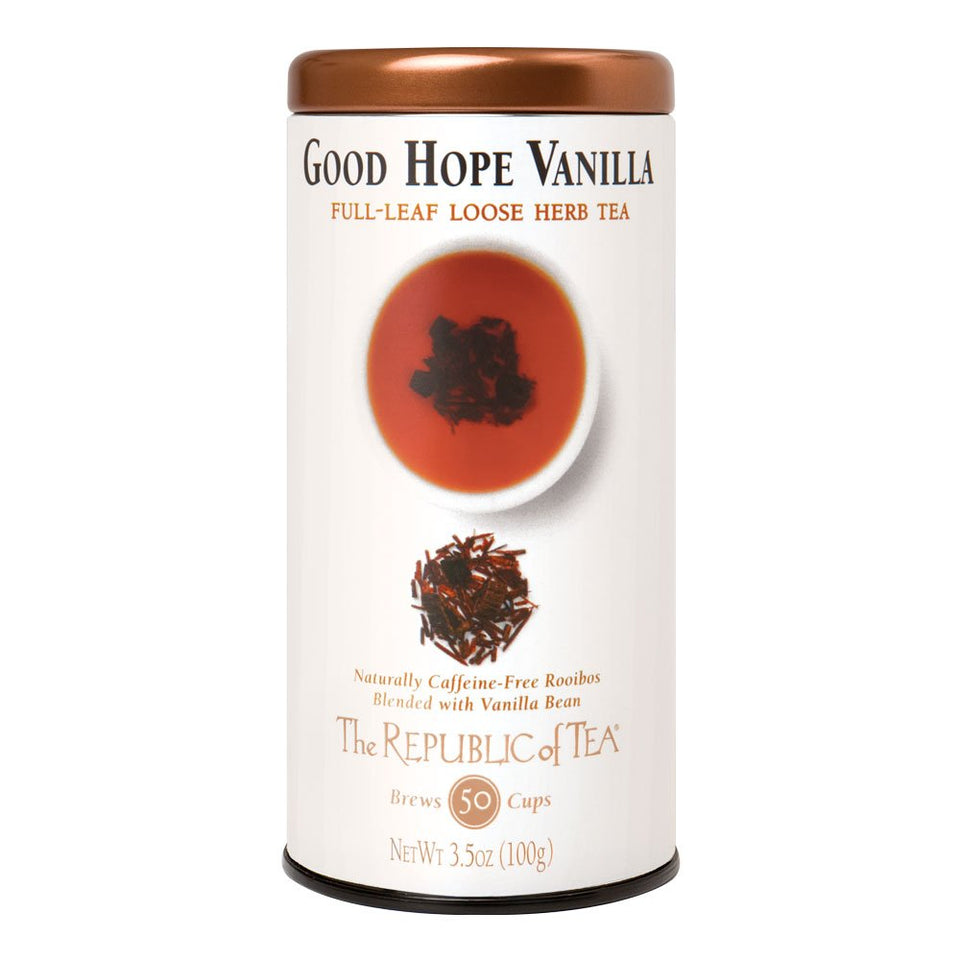 The Republic of Tea Good Hope Vanilla Red tea leaves ready for a soothing, caffeine-free brew