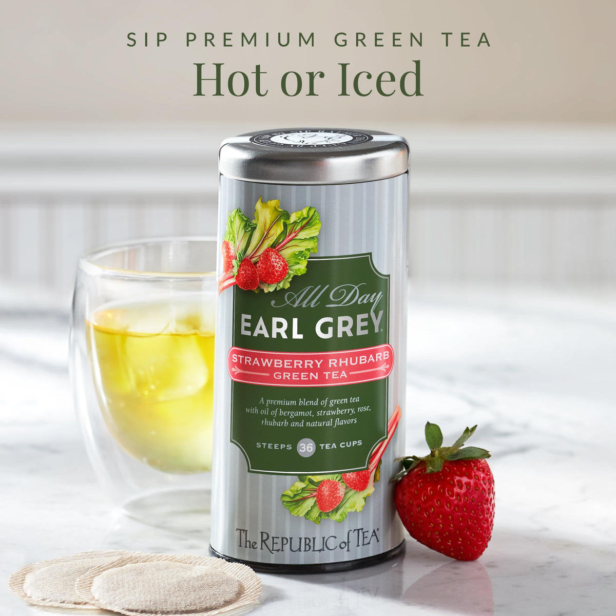 The Republic of Tea green tea ingredients closeup with natural flavors