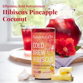Close-up of hibiscus and fruit flavors highlighting tropical notes from The Republic of Tea.