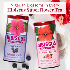 Close-up hibiscus petals with strawberry notes from The Republic of Tea blend