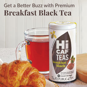 HiCAF Breakfast Black Tea steeping setup for bold flavor and focus.