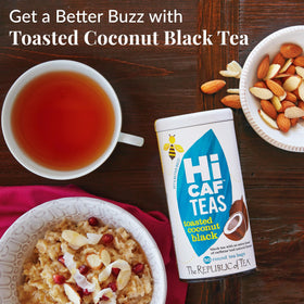 HiCAF Energy Blend in a cup with coconut notes and smooth aroma
