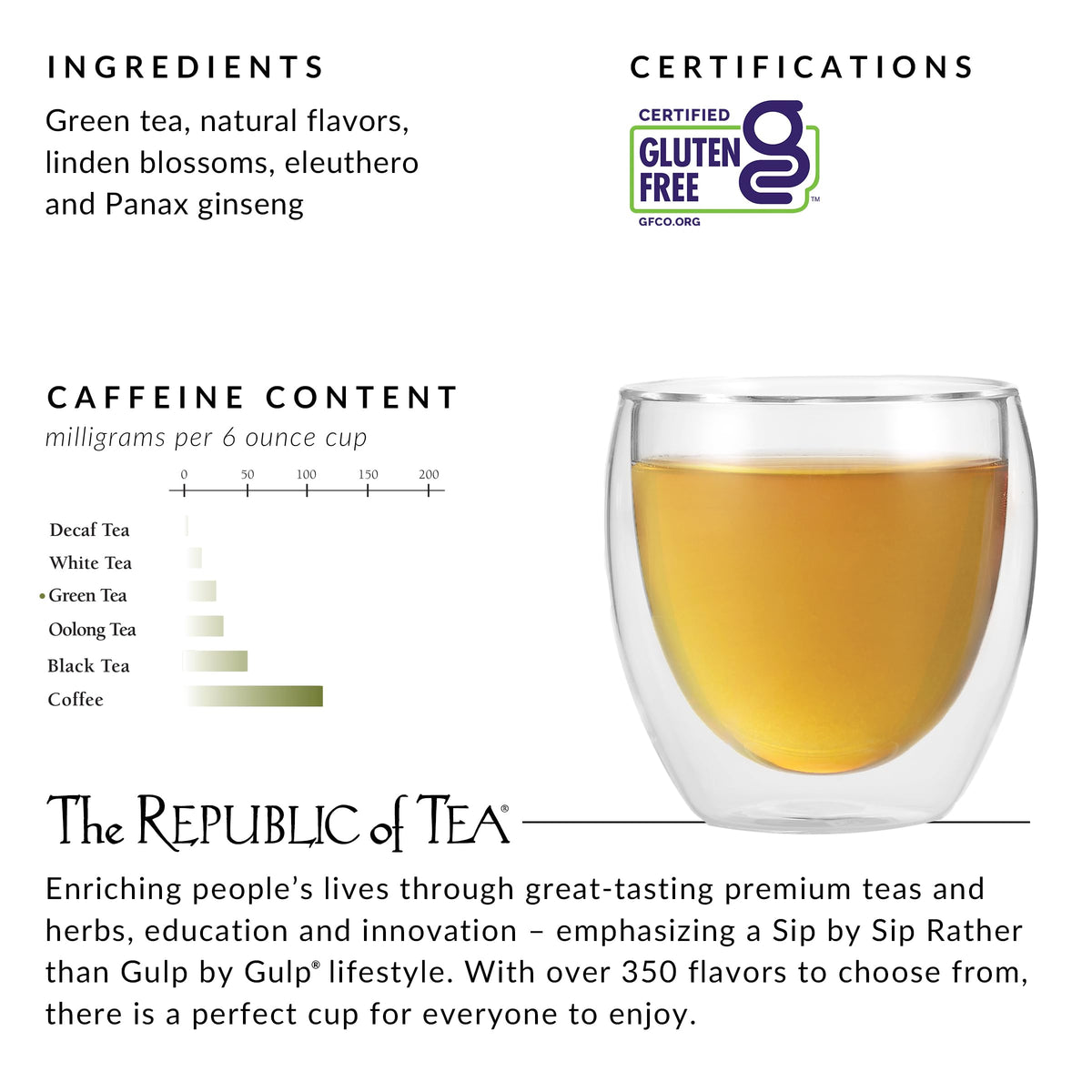 The Republic of Tea Honey Ginseng Green Tea in-store display highlights premium green tea.