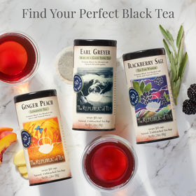 The Republic of Tea hot or iced brew highlights tropical fruit notes.