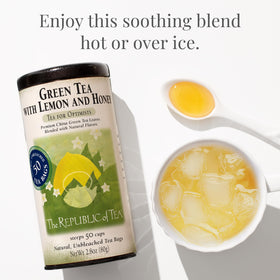 The Republic of Tea hot or iced brew, low caffeine option.