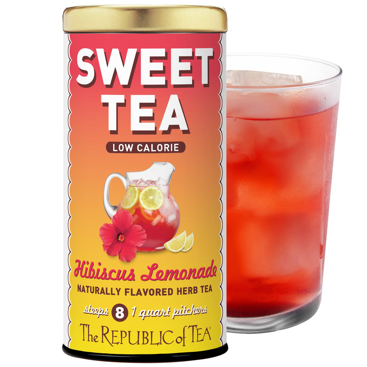 The Republic of Tea keto hibiscus lemonade tea pouch closeup showcasing a low-carb, caffeine-free option