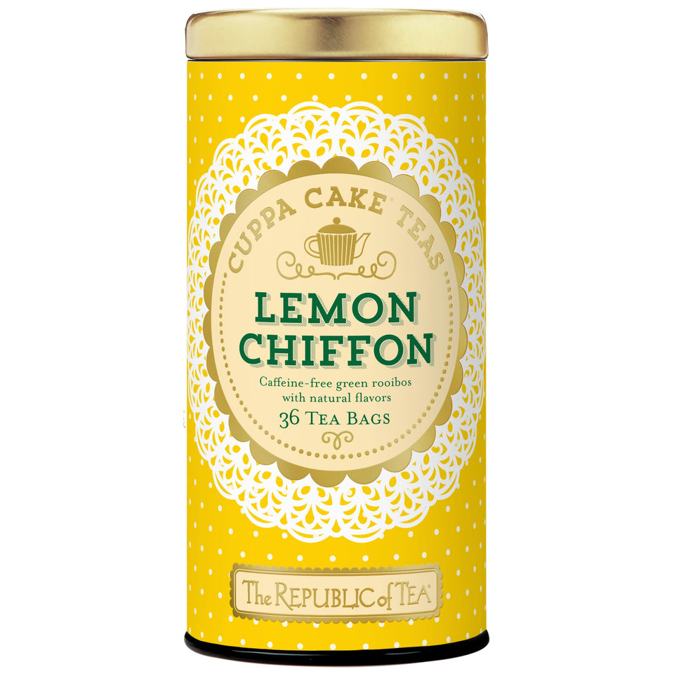 The Republic of Tea Lemon Chiffon Cuppa Cake tea bags ready for a dessert-inspired cup.