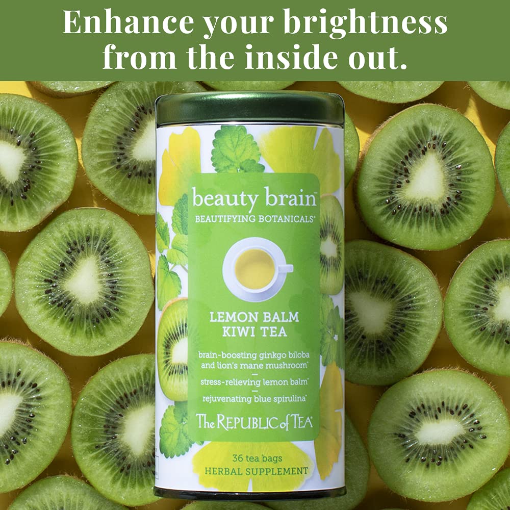 The Republic of Tea Lion's Mane mushroom detail reflects traditional brain-health associations.