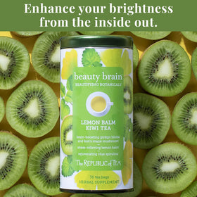 The Republic of Tea Lion's Mane mushroom detail reflects traditional brain-health associations.