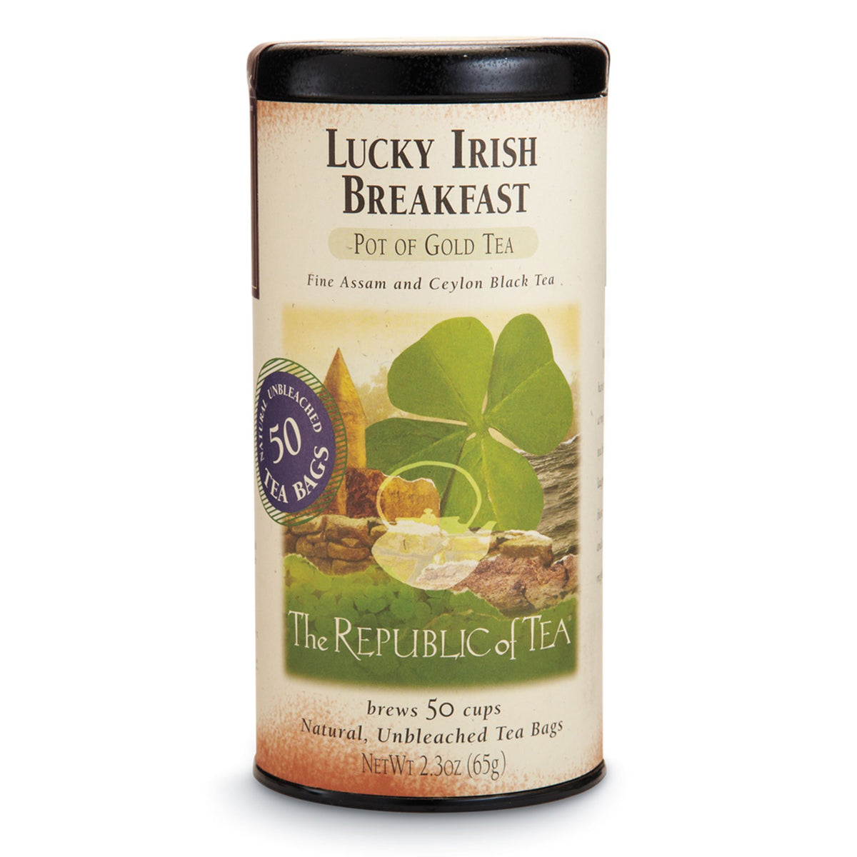 The Republic of Tea Lucky Irish Breakfast tea bags packaging for a bold start