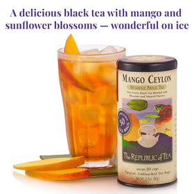 The Republic of Tea leaves in a steaming cup evoke rich, smooth sweetness.