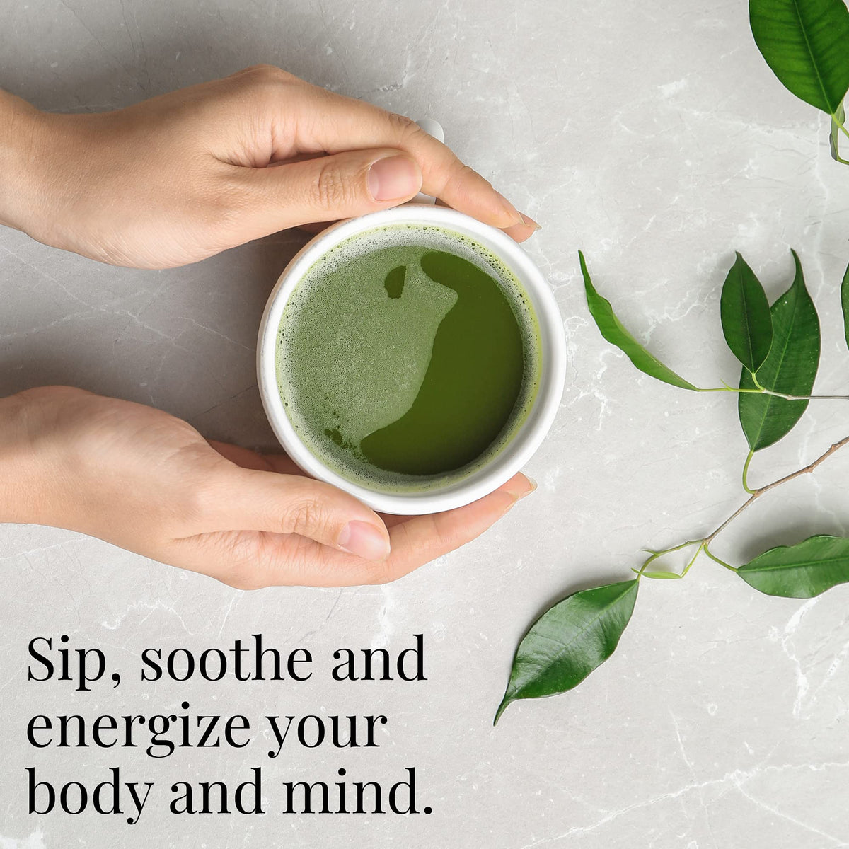The Republic of Tea matcha whisk in action signaling ceremonial preparation.