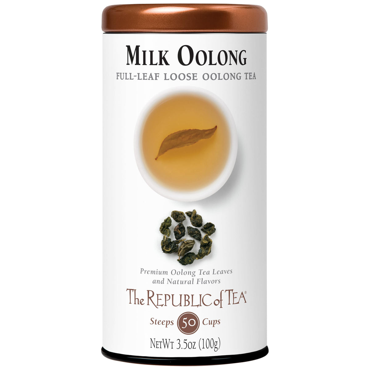 The Republic of Tea Milk Oolong full-leaf tea tin ready for premium brewing