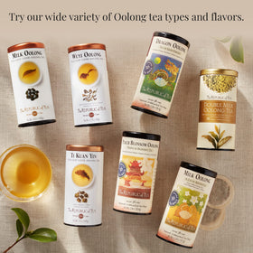 The Republic of Tea Peach Blossom Oolong pairs well with dairy or plant milk.