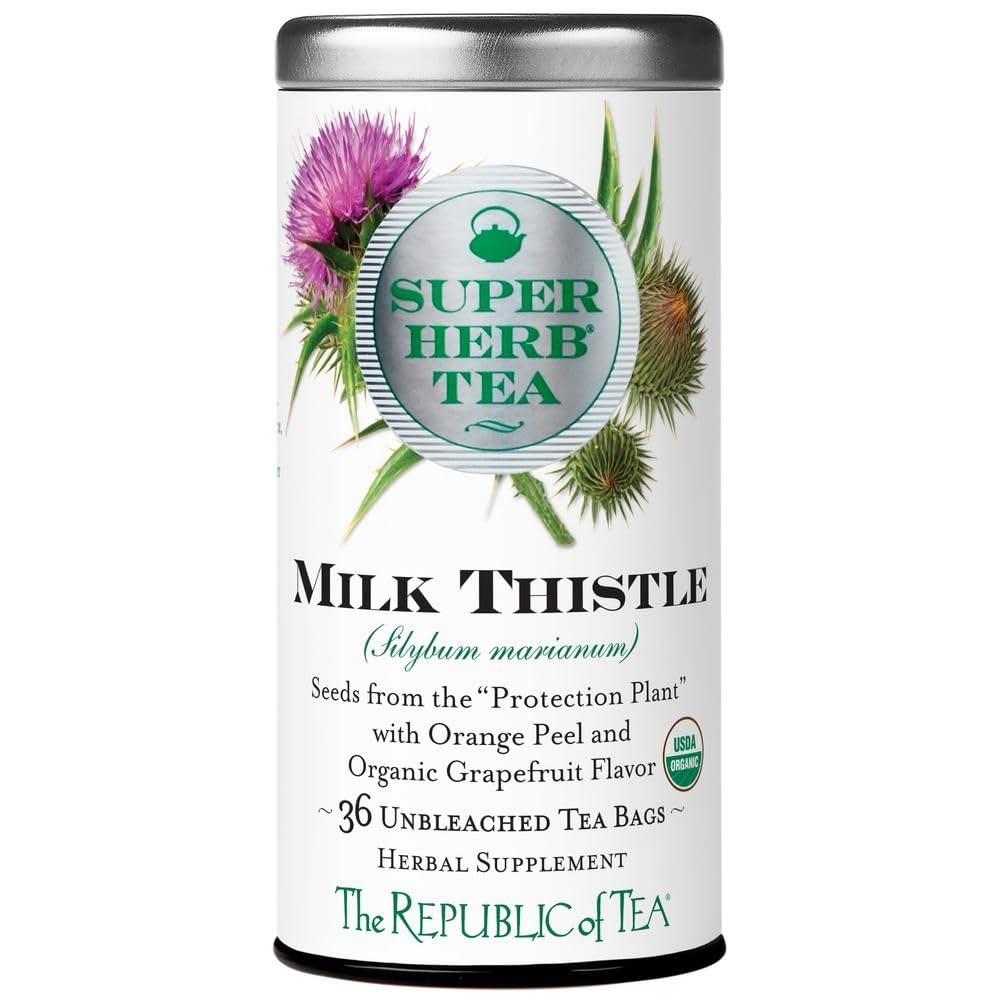 The Republic of Tea Milk Thistle SuperHerb Tea tin front view for daily ritual