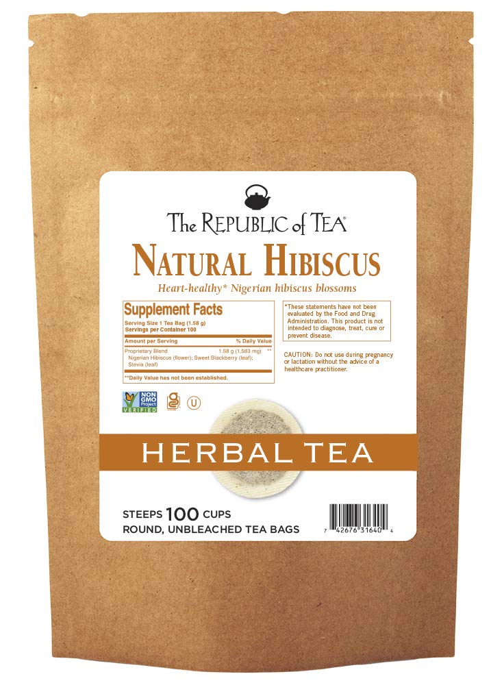 The Republic of Tea natural hibiscus tea cup shows bright aroma and refreshing, fruity notes.