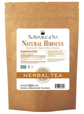 The Republic of Tea natural hibiscus tea cup shows bright aroma and refreshing, fruity notes.