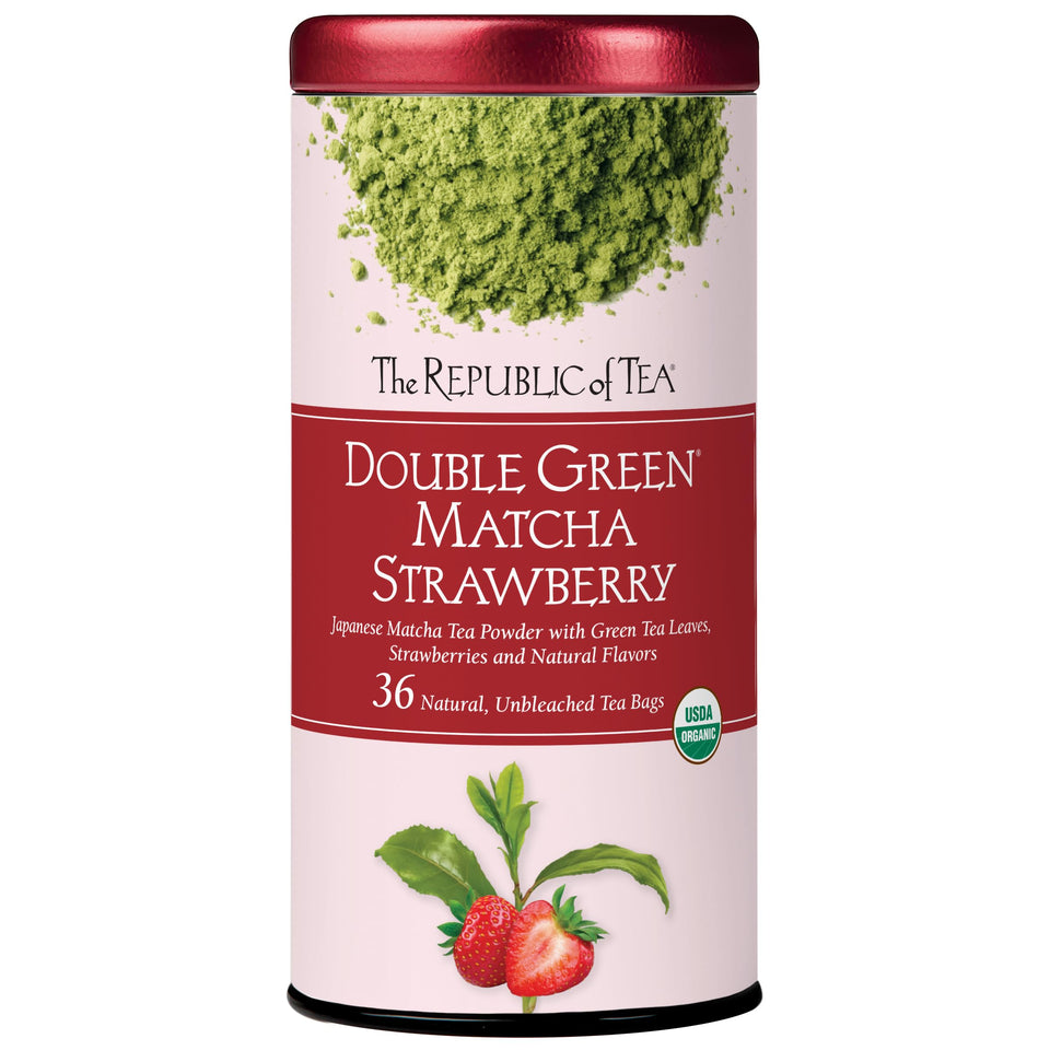 The Republic of Tea Organic Double Green Matcha Strawberry tea bags for a refreshing cup