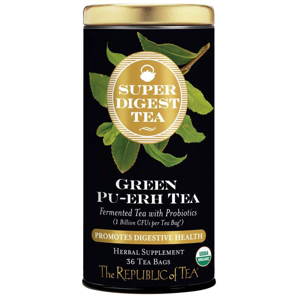 The Republic of Tea Organic Green Pu-erh SuperDigest tea bags in a 36-count box for daily ritual.