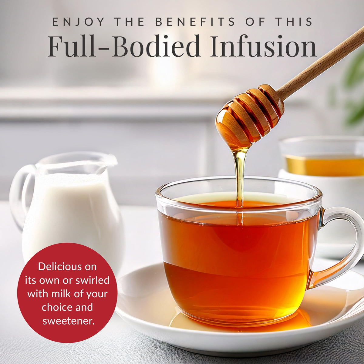 The Republic of Tea organic ground rooibos powder shown for rich infusion options.