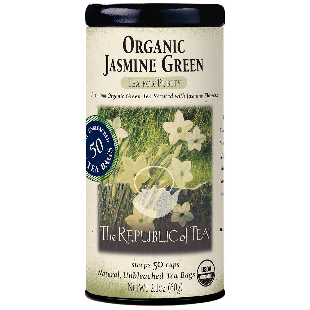 The Republic of Tea organic jasmine green tea bags offer a pure, balanced cup.