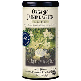 The Republic of Tea organic jasmine green tea bags offer a pure, balanced cup.