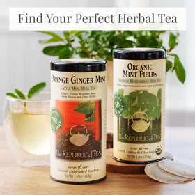 The Republic of Tea Organic Lemon Balm close-up, illustrating soothing herbal aroma.