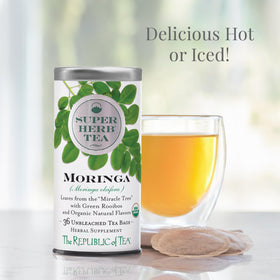 The Republic of Tea organic mango-flavored moringa tea bag with natural notes