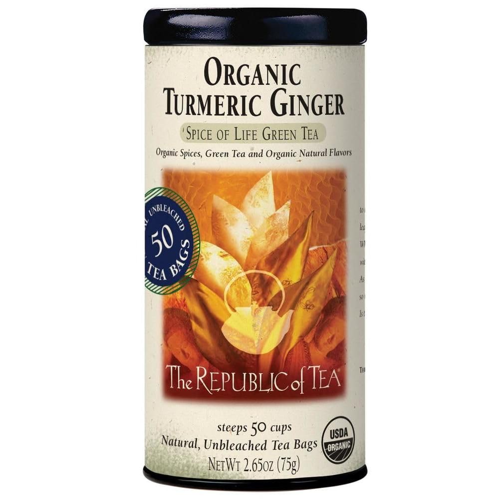 The Republic of Tea organic turmeric-ginger-green-tea-tin shows a rich, inviting aroma.