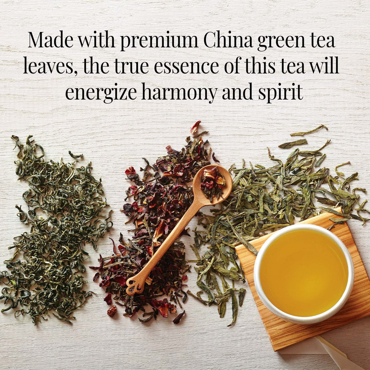 The Republic of Tea Peoples Green Tea leaves provide bright notes and a comforting aroma