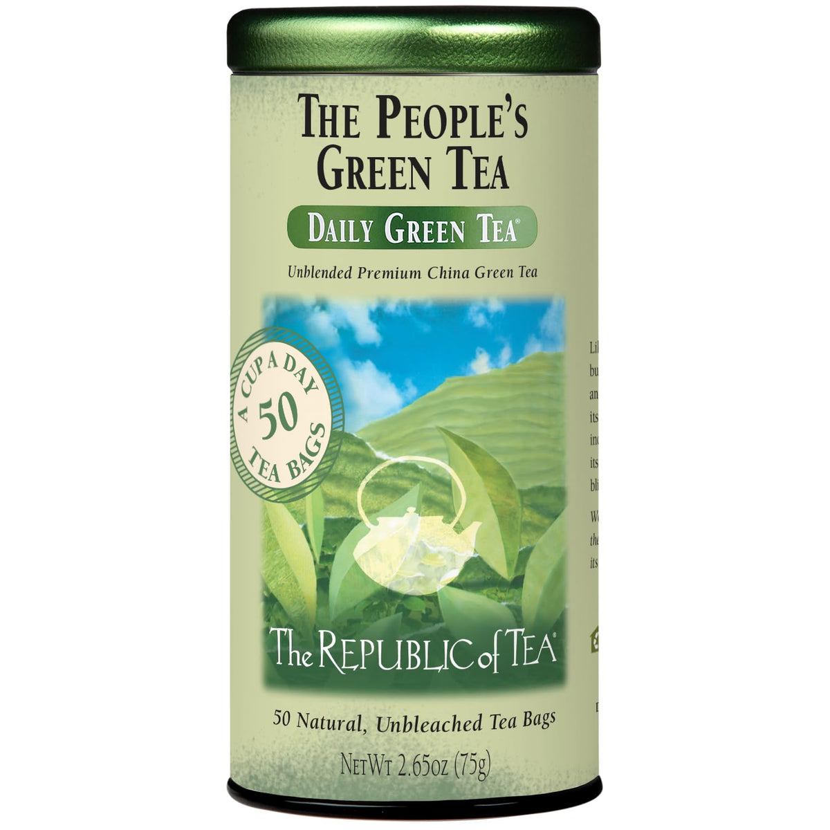 The Republic of Tea Peoples Green Tea tin with 50 bags, premium caffeinated daily brew