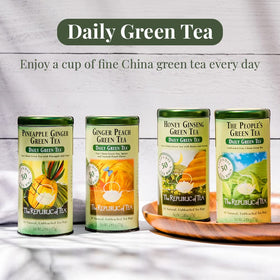 Brewed cup reveals a golden-green infusion, ready to enjoy hot