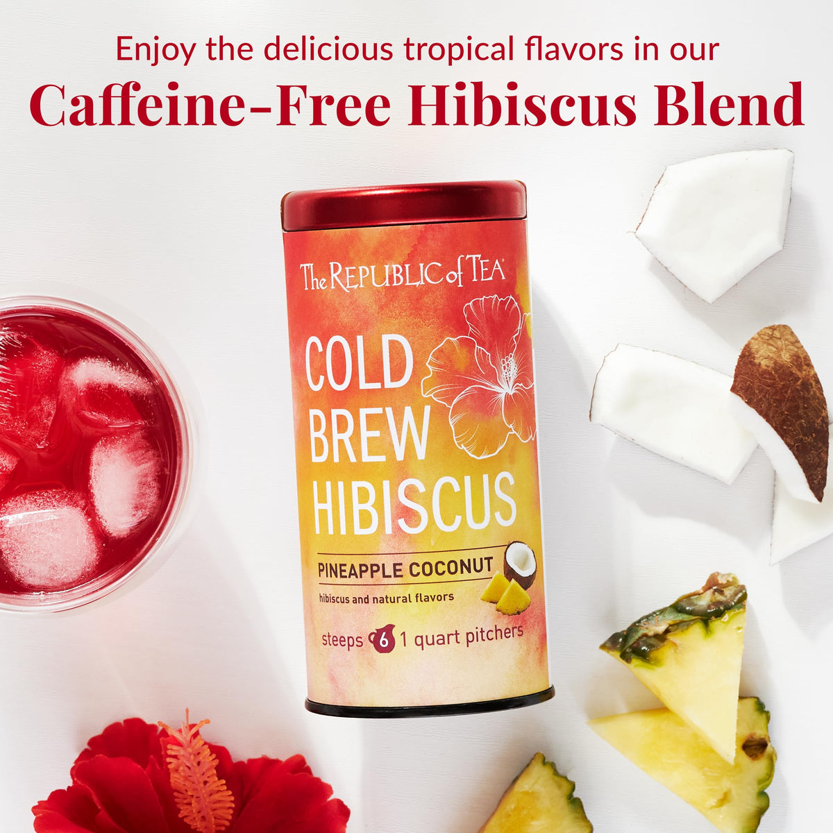 The Republic of Tea pitcher-ready hibiscus tea for a refreshing cold brew.