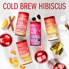 The Republic of Tea pour-over over ice showcasing vibrant color.