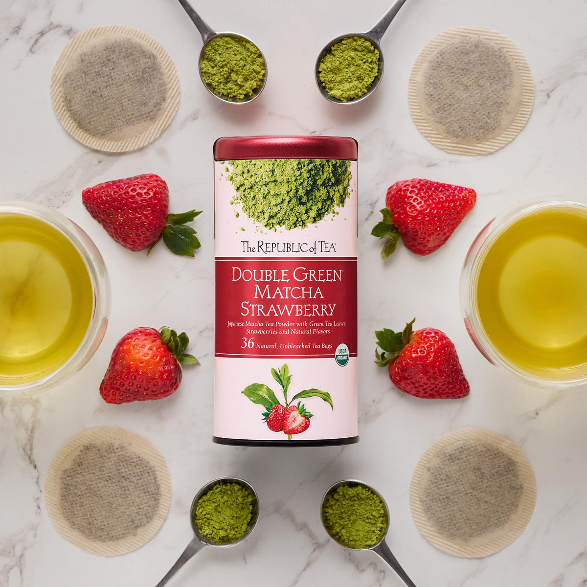 The Republic of Tea premium packaging and labels highlight quality and eco-friendly design