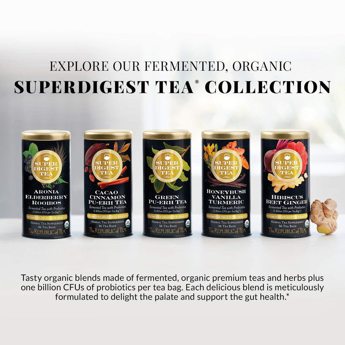 The Republic of Tea Probiotic-fermented tea bags invite a distinctive brewing experience.