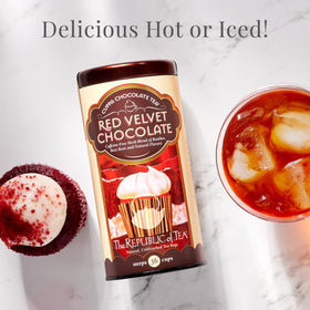 The Republic of Tea Red Velvet Cuppa Chocolate packaging label suggests gift-ready presentation.