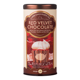 The Republic of Tea Red Velvet Cuppa Chocolate rooibos-beet-root ingredients deliver vibrant color.