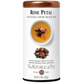The Republic of Tea Rose Petal full-leaf tea closeup with floral aroma