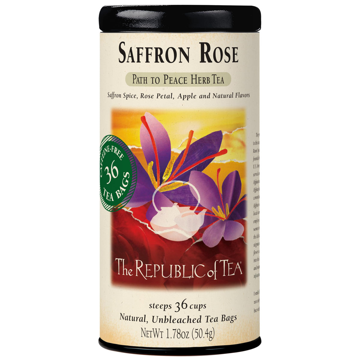 The Republic of Tea saffron rose herbal tea bag for a soothing caffeine-free break